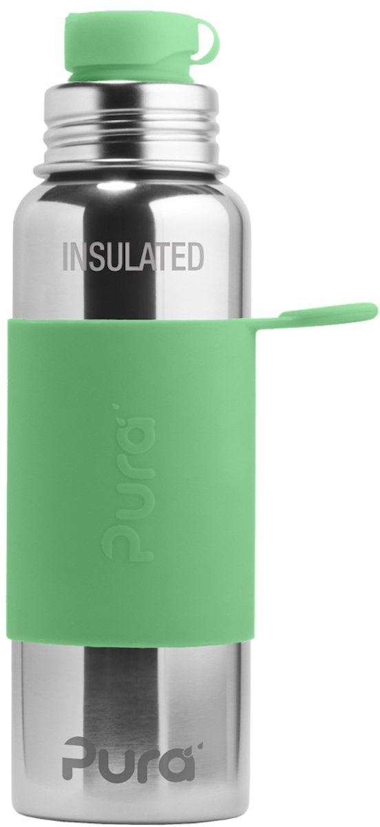 Pura Thermos Sportfles 650 ml - Thermoskan - Thermosbeker - Plasticvrij - Met Dubbele Wand - Inclusief Sportdop en Sportsleeve - Top is Verwisselbaar - Moss