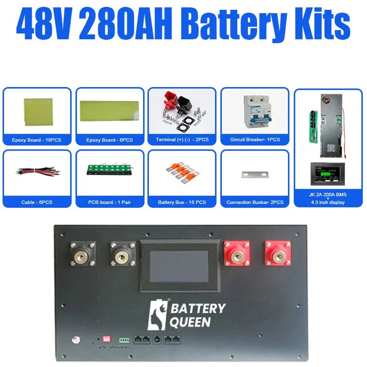 48V Batterijset – Lithium Accupakket – Energieopslag – LiFePO4 Batterij – DIY Accu – 280Ah Tot 320Ah – RS485 En CAN-Bus Connectivity