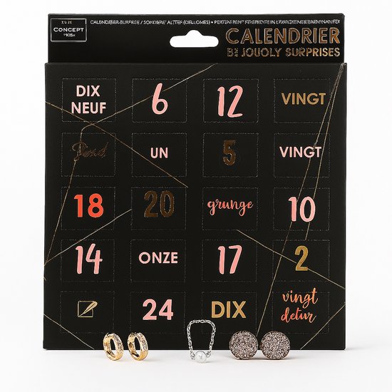 Sieraden Adventskalender – 24 Luxe Verrassingen met Oorbellen, Armbandjes & Kettingen – Kerstcadeau voor Vrouwen & Meiden – Sieradenbox voor Kerst - Zwart