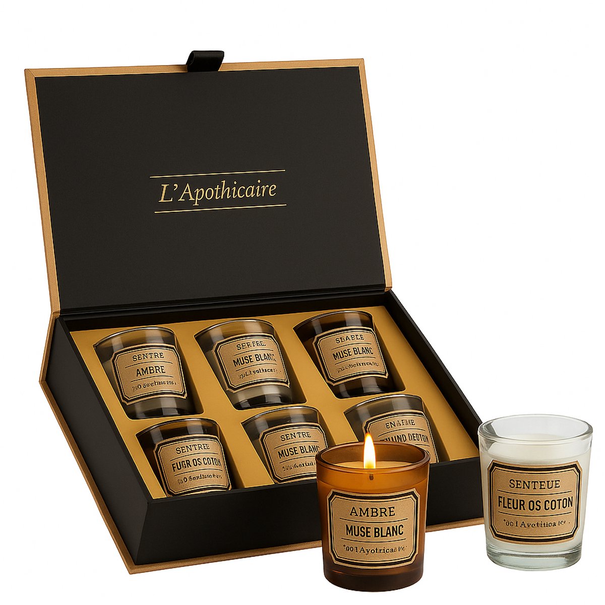 Luxe Geurkaarsen Geschenkset – Set van 6 Sfeerkaarsen in Cadeaubox – Aroma’s van Vanille, Roos & Musk – Perfect Cadeau voor Vrouwen – Beige