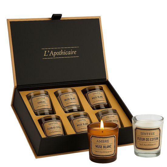 Luxe Geurkaarsen Geschenkset – Set van 6 Sfeerkaarsen in Cadeaubox – Aroma’s van Vanille, Roos & Musk – Perfect Cadeau voor Vrouwen – Beige