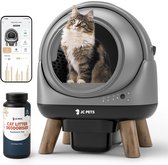 JC Pets Automatische Kattenbak Zelfreinigend XXL 65L – Slimme Kattenbak met App – Stil & Energiezuinig – Incl. Uitloopmat & Geurverdrijver – Veiligheidssensoren – 8L Afvalbak – Geschikt voor Meerdere Katten – Modern Design – Grijs