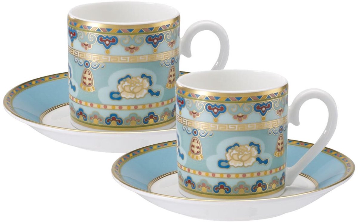 Espressotassen mit Untertassen Samarkand Aquamarin 50 ml Set van 2