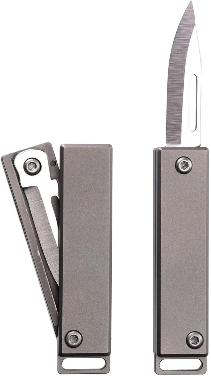 Famanu TKK1 Mini titanium zakmes, EDC Utility mes met sleutelring, mini EDC titanium klapmes met D2-stalen lemmet, EDC-tool voor kamperen, wandelen en outdoor