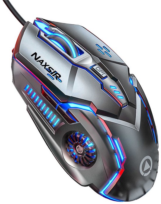 NAXSIR Mechanische Gamingmuis Bedraad – 6-Knop 7-Kleuren RGB-Verlichting – Kies Tussen Geluidseffect (Standaard) of Mute-Versie (Geruisloos)