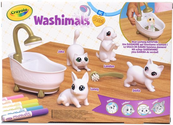 Crayola Washimals met badkuip, 4 dieren: Jake, Landon, Laney, Stella. Bevat kleurpotloden.