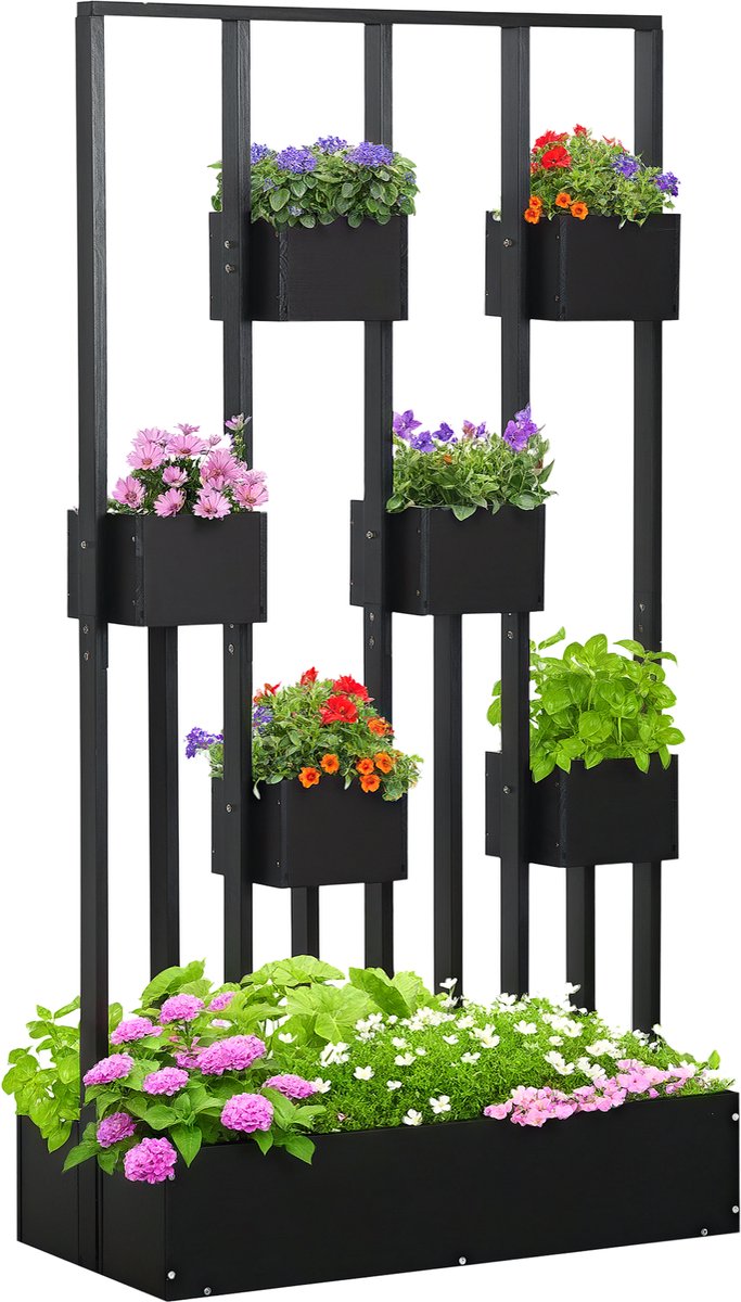 Outsunny verhoogde plantenbak - van dennenhout - zwart
