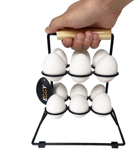 Eggy - Eierhouder - Eierrek Koelkast - Eieren Bewaren - Eierdoos - Eiermand - Etagere Zwart - 12 eieren