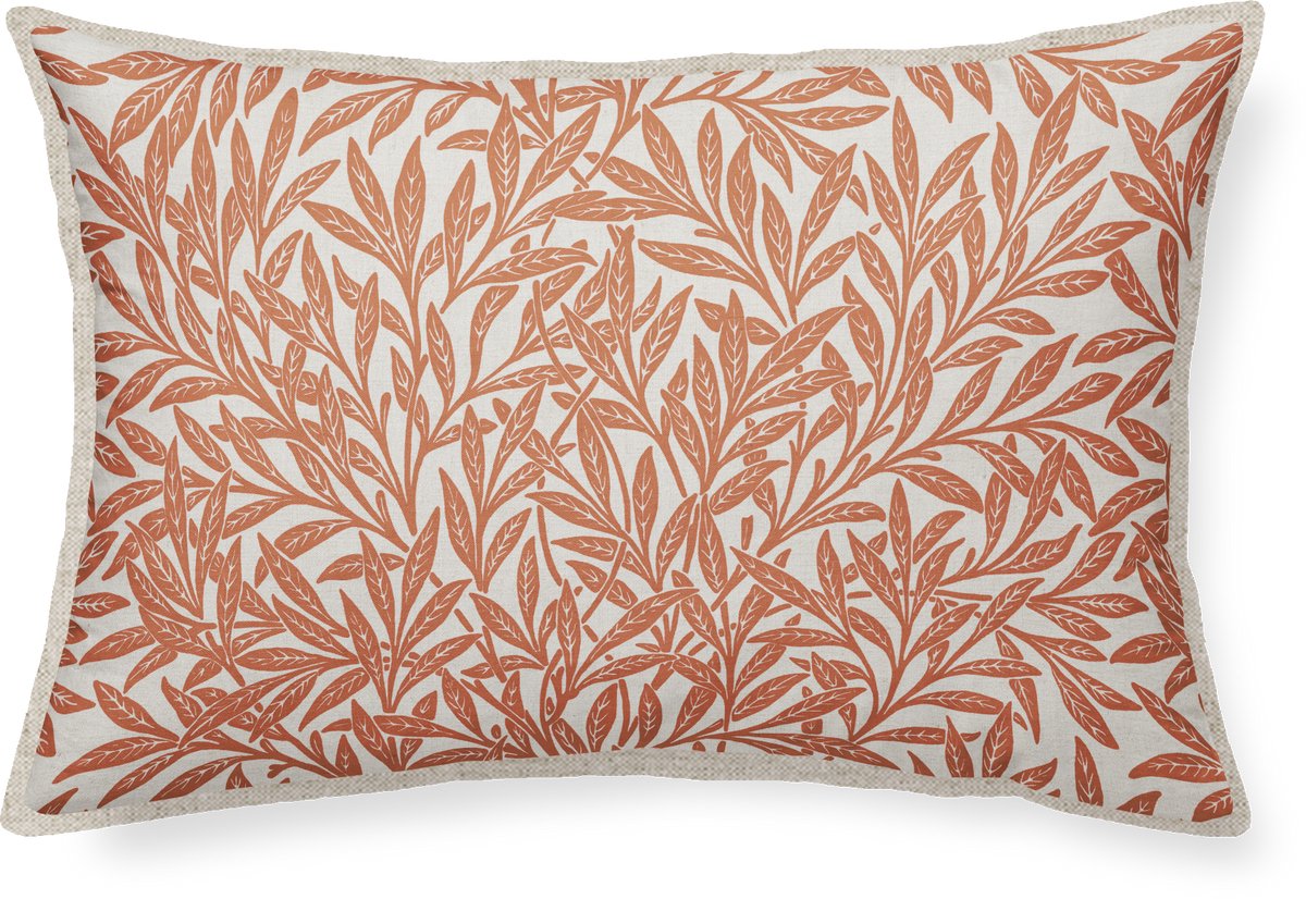 Sierkussen Rood 50x30 cm - Natuurprint - inclusief binnenkussen - natuurprint, boho, groen accent - Linen & Grace