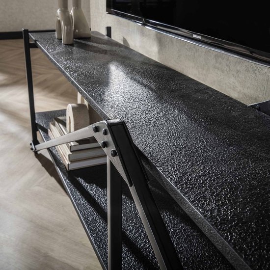 Meuble TV industriel Zwart (220 cm) - Meuble TV industriel rural Zwart - Armoires TV - Meubles TV - Commode TV industriel Zwart - Meuble TV mural - Meuble Télévision - Meuble Télévision