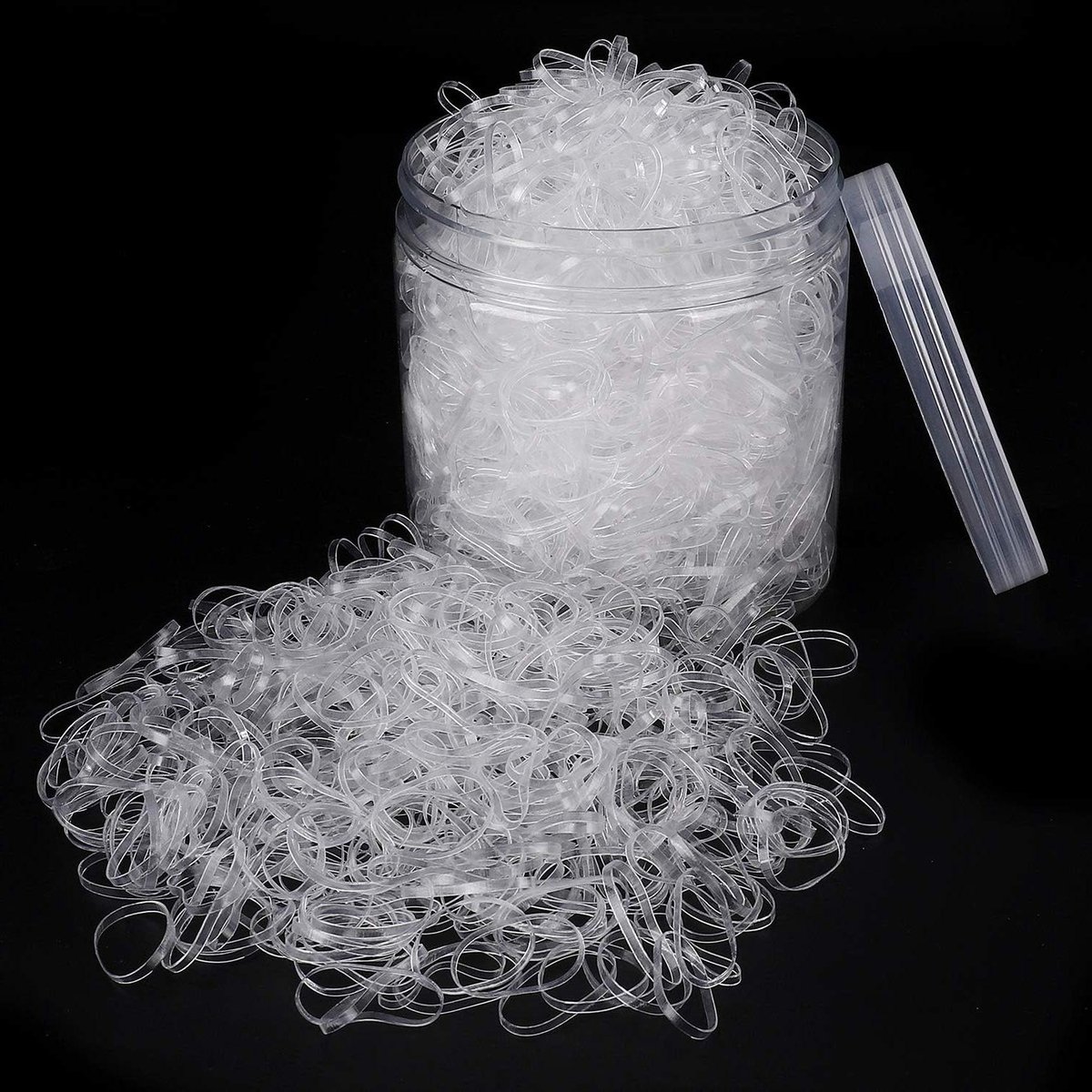 JGS Premium - Elastische haarbanden set van 2000 stuks in transparant - voor baby meisjes haar, bruiloft, kapsel - met opbergdoos