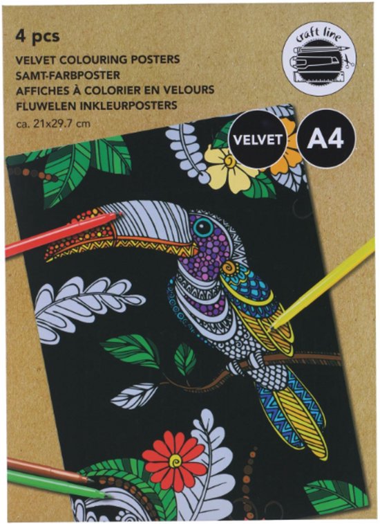 CRAFT Fluweel Kleurplaten – Dieren (A4 Formaat)
