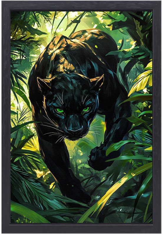 Zwarte panter in jungle decor Panter schilderij Canvas