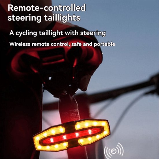 Solar Fietsachterlicht Met Richtingaanwijzers - Draadloze Afstandsbediening - USB/Zonne-Oplaadbaar - 5 Lichtmodi - IPX5 Waterdicht - Fietslicht - Fietsverlichting - Zwart — afbeelding 4