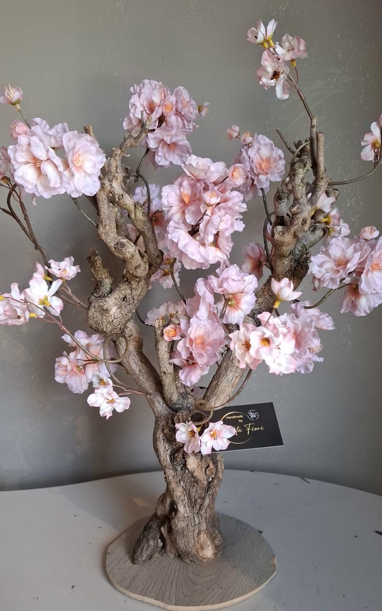 Seta Fiori - Vintage Kunstbloesemboom – Sakura Chique op echte houten Stam - 60 cm -
