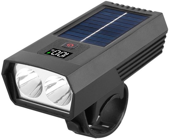 Solar & USB Fietslamp - 1000lm Hoge Helderheid - Anti-Verblindend LED Licht - Met Batterij Indicator - IPX5 Waterdicht - Zwart (10x4.5x2.5cm) — afbeelding 4