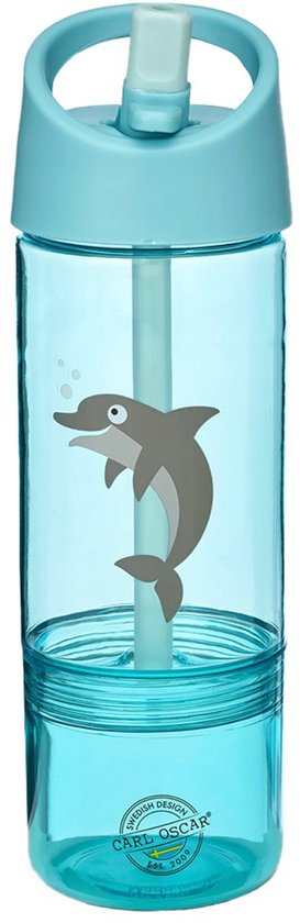 Carl Oscar – Blauw Dolphin – Coffret déjeuner Enfants – École et sorties – BentoDISC™ Ø18 cm – 0 L– Boîte de rangement et gourde 2 en 1 avec compartiment à goûter amovible