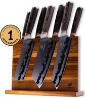 Ferberzi Messenset Bruin 7 Delig Met Magnetische Messenhouder - Professionele Japanse Messen - Keukenmessen - Messenblok - Messensets - Koksmessen