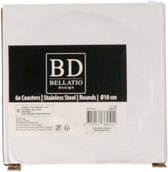 Bellatio Design Onderzetters - 6x - zilver - rvs - 10 cm - rond - schuimlaag