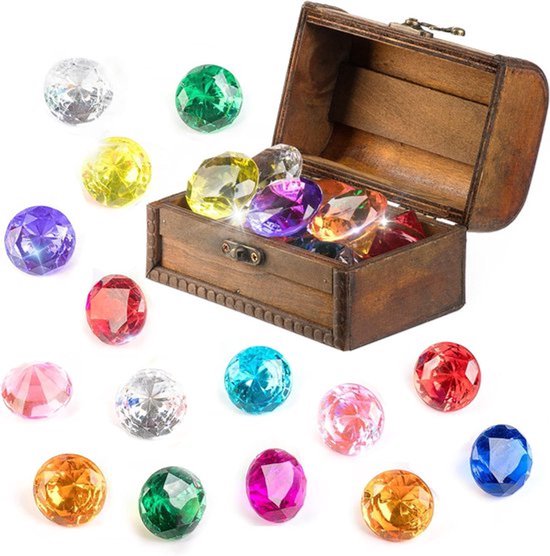 Convient pour Jouet de plongée avec 15 gros diamants colorés dans un coffre de pirate, jouet sous-marin avec pierres précieuses, ensemble de jouets de plongée, jouet d'entraînement de natation, cadeau