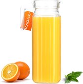 Pichet KADAX, pichet en verre, pichet en verre en verre robuste, pichet à eau avec bec verseur et poignée pratique, carafe en verre pour boissons froides, jus, lait, thé glacé, transparent (Ben, 1,1 l)