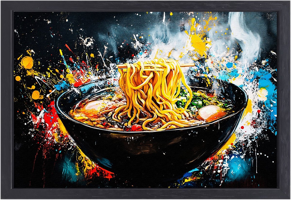 Schilderij kleurrijke dampende ramen - Ramen schilderij op canvas - Schilderijen noodles -