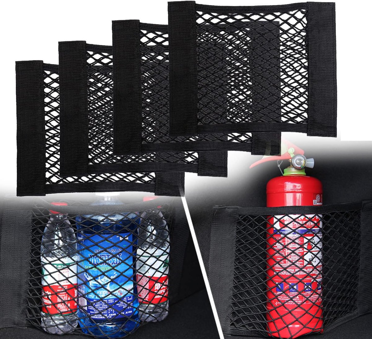 Image of 4 stuks - Cargo organizer - Bagagenet - Kofferbaknet - Auto organizer - Kofferbaknet auto - Kofferbak organizer auto - 30 x 25 cm - Zwart