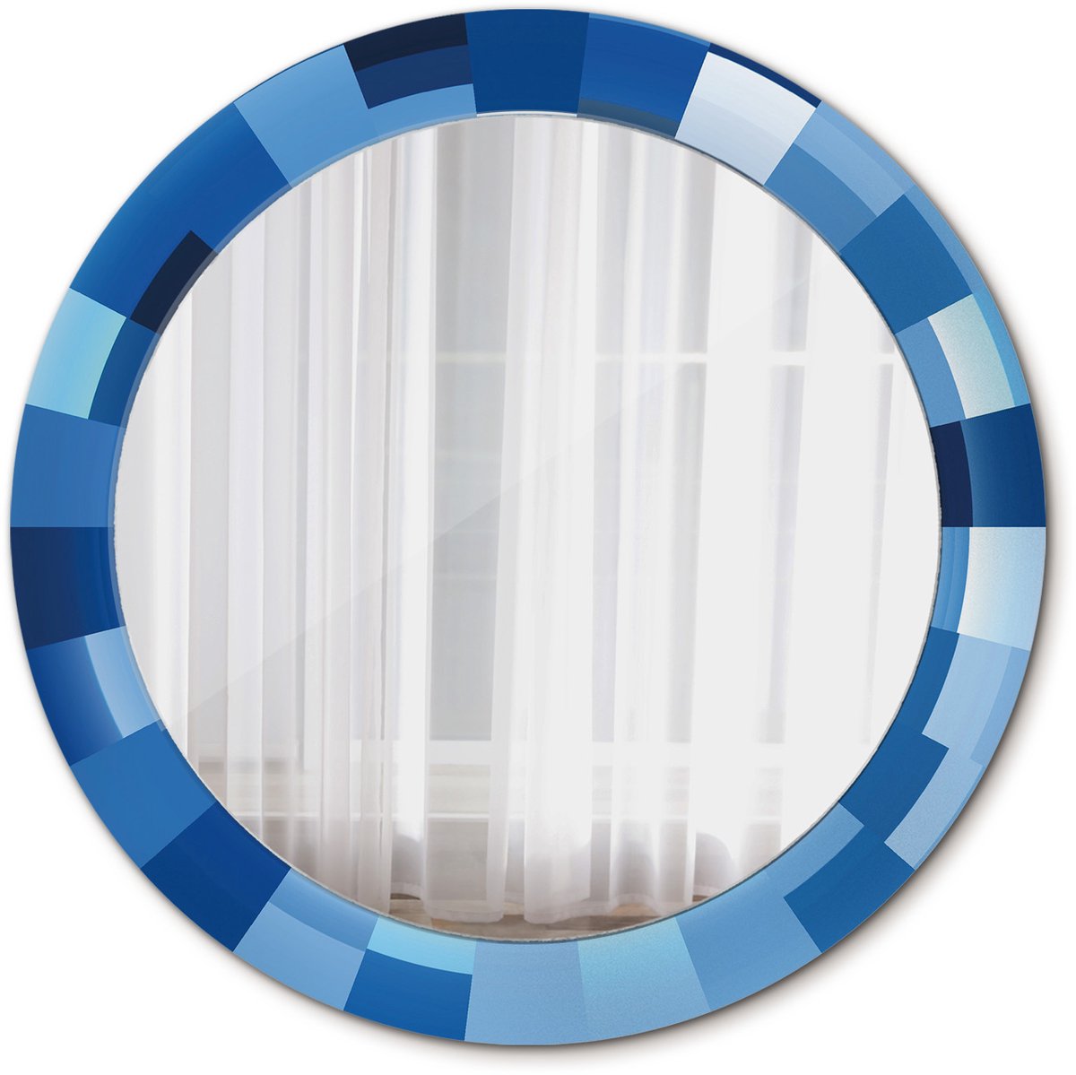 Tulup Spiegel - Ronde Spiegel - Spiegel op gehard Glas - Blauw abstract - Diameter: 70 cm - Spiegel met decoratieve opdruk - Decor voor woonkamer - Spiegel voor hal of entree - Blauwe - Scandinavisch Design - Elegant Spiegel - Wandmontage