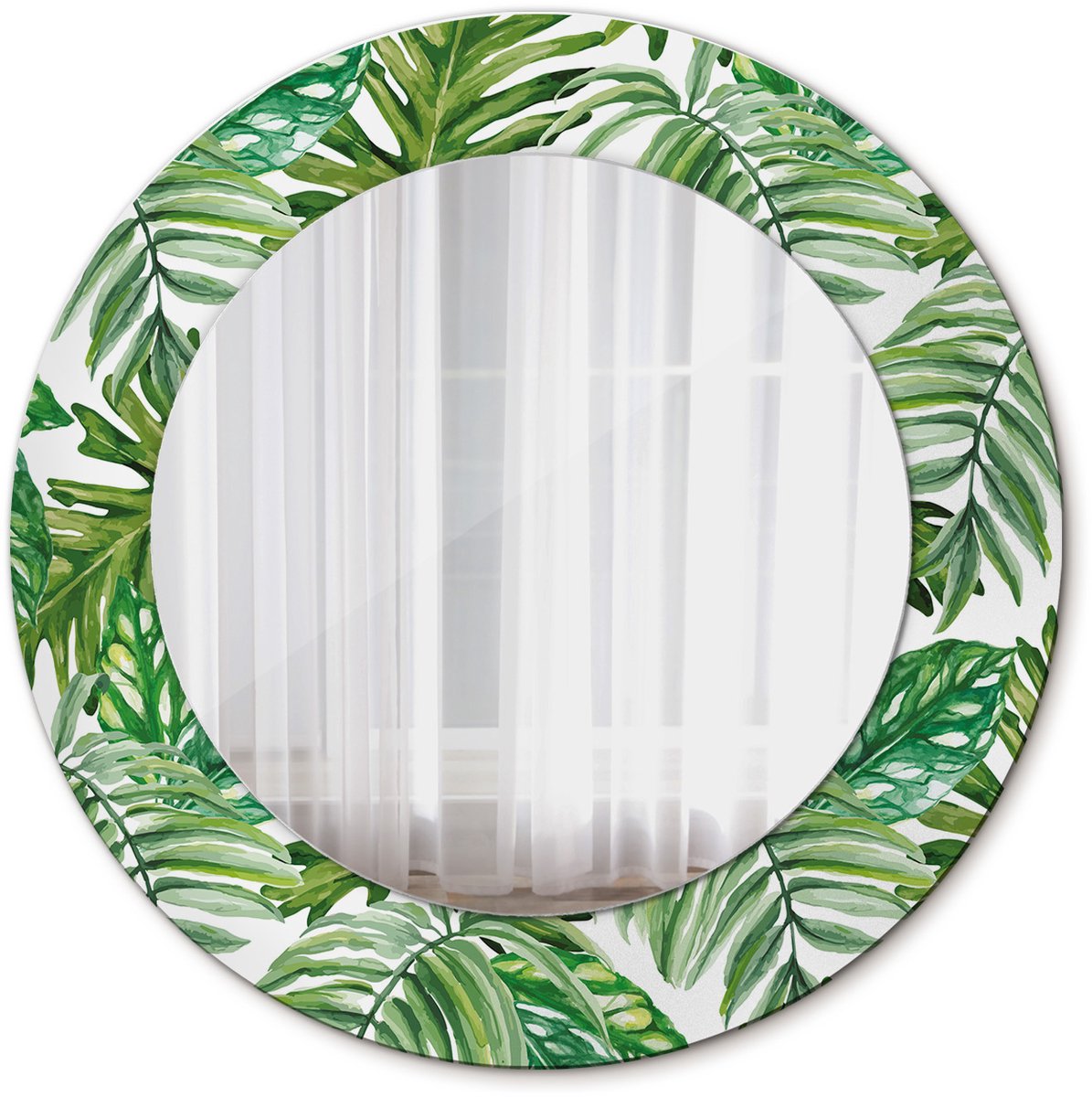 Tulup Spiegel - Ronde Spiegel - Spiegel op gehard Glas - Junglebladeren - Diameter: 50 cm - Groene - Woonkamerspiegel - Inloopkastspiegel - Hal - Spiegel met patroon - Design Spiegel - Minimalistische Spiegel - Hangspiegel