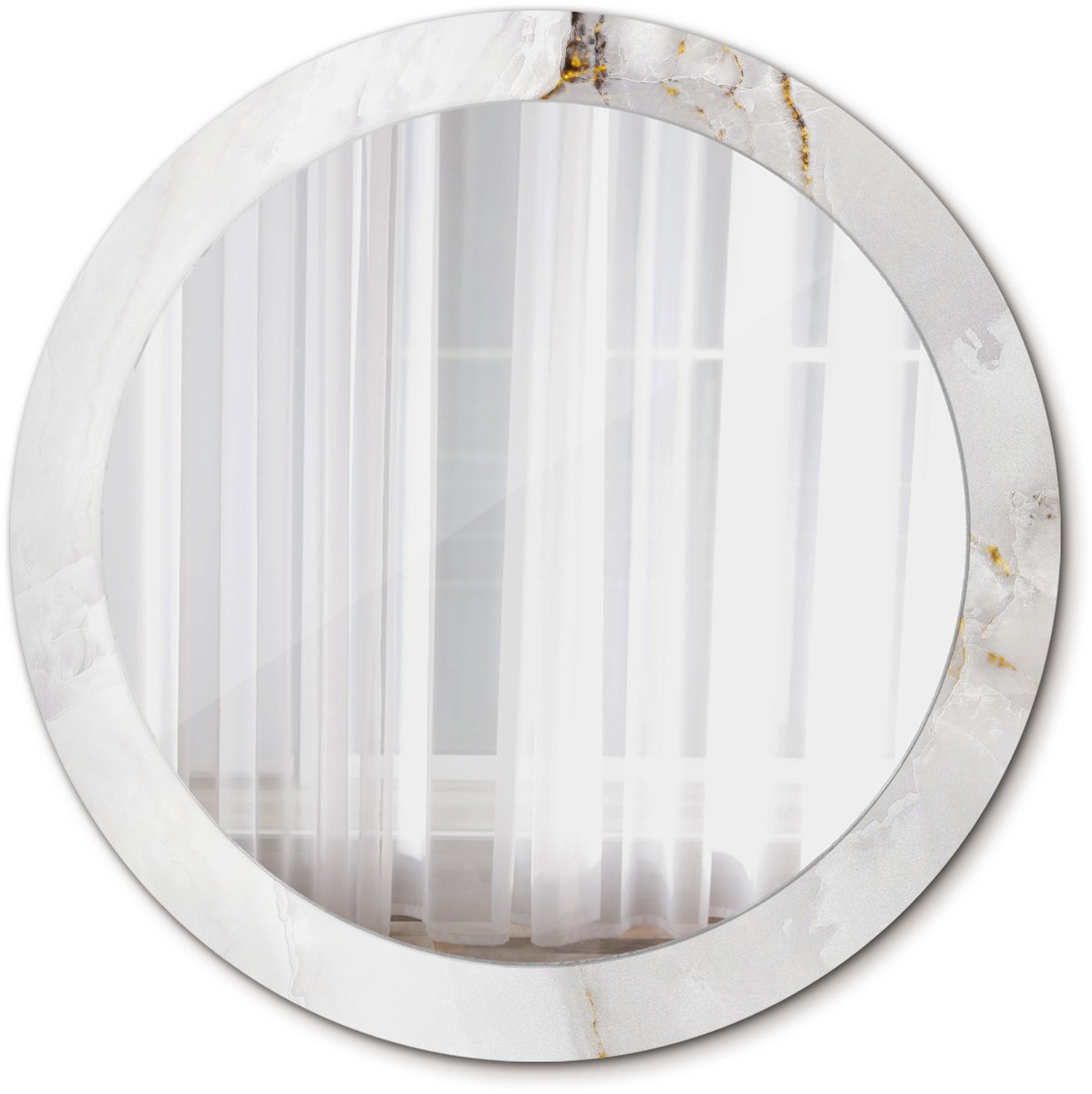 TULUP Spiegel - Spiegel op gehard Glas - Ronde Spiegel - Glanzend marmer - Diameter: 80 cm - Stijlvolle spiegel met grafisch motief - Badkamerspiegel - Gangspiegel - Eetkamer - Witte - Scandinavisch Design - Design Spiegel - Wandmontage Wit Glanzend marmer