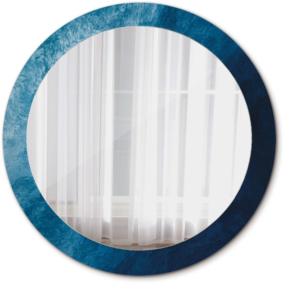 Tulup Spiegel - Spiegel op gehard Glas - Ronde Spiegel - Abstracte kunst - Diameter: 80 cm - Spiegel met decoratieve opdruk - Badkamerspiegel - Gangspiegel - Eetkamer - Blauwe - Wanddecoratie Spiegel - Decoratief Spiegel - Ronde vorm