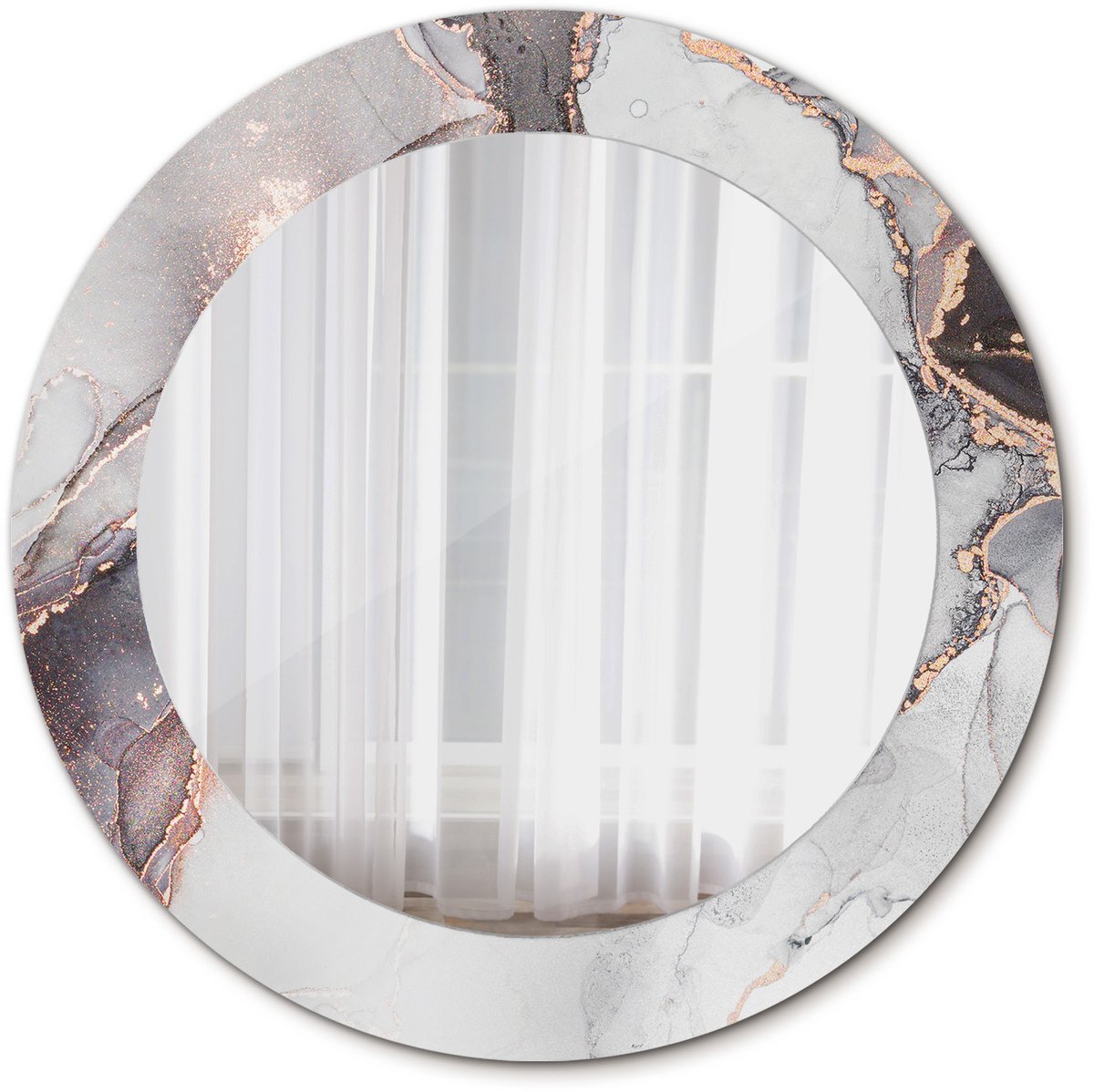 Tulup Spiegel - Ronde Spiegel - Spiegel op gehard Glas - Marmer abstract - Diameter: 60 cm - Decoratieve spiegel - Woonkamerspiegel - Inloopkastspiegel - Hal - Witte - Premium Spiegel - Visagiespiegel - Montageset