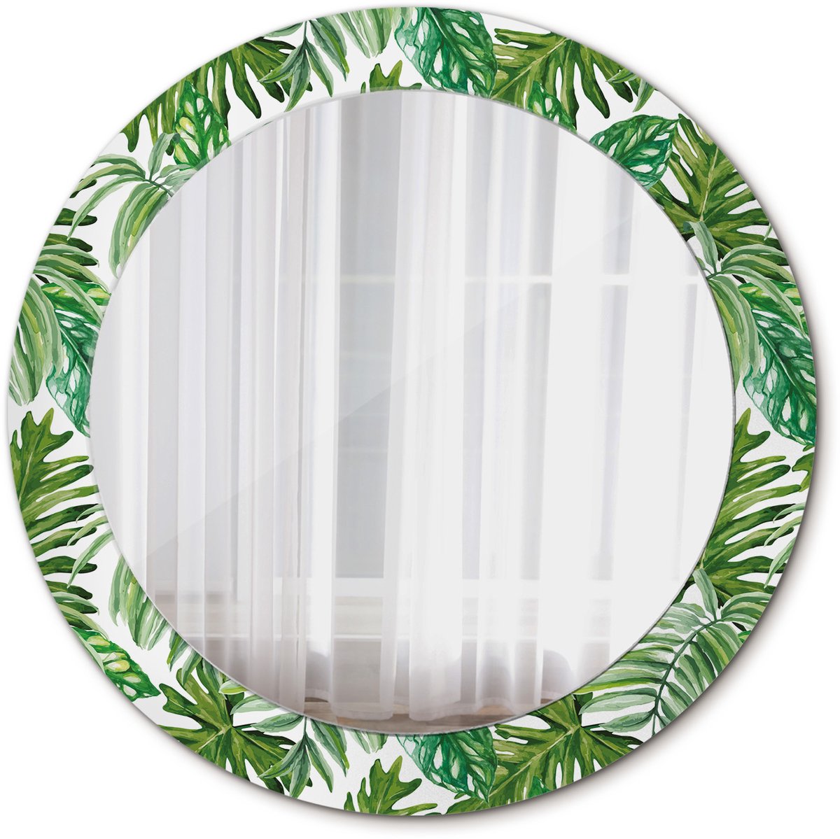 Tulup Spiegel - Ronde Spiegel - Spiegel op gehard Glas - Junglebladeren - Diameter: 70 cm - Spiegel met patroon - Inloopkastspiegel – Badkamerspiegel - Kleedkamer - Groene - Premium Spiegel - Design Spiegel - Hangspiegel