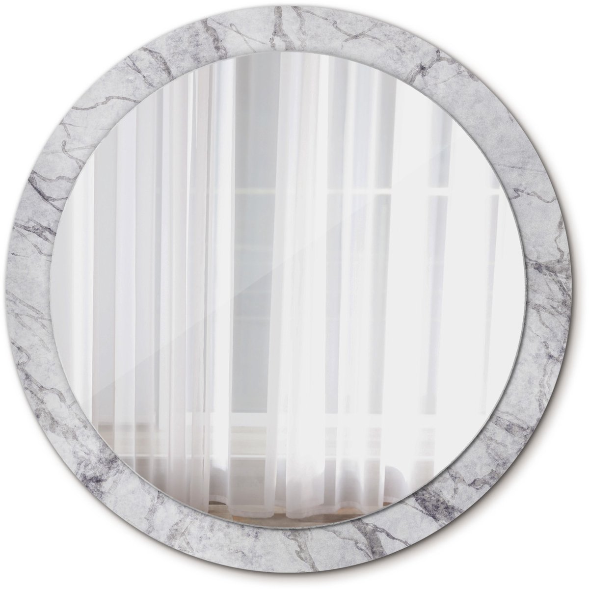Tulup Spiegel - Ronde vorm Spiegel - op gehard Glas - Wit marmer - Diameter: 90 cm - Spiegel met decoratief motief - Woonkamerspiegel - Inloopkastspiegel - Hal - Grijze - Origineel cadeau - Tijdloos Spiegel - Montageset