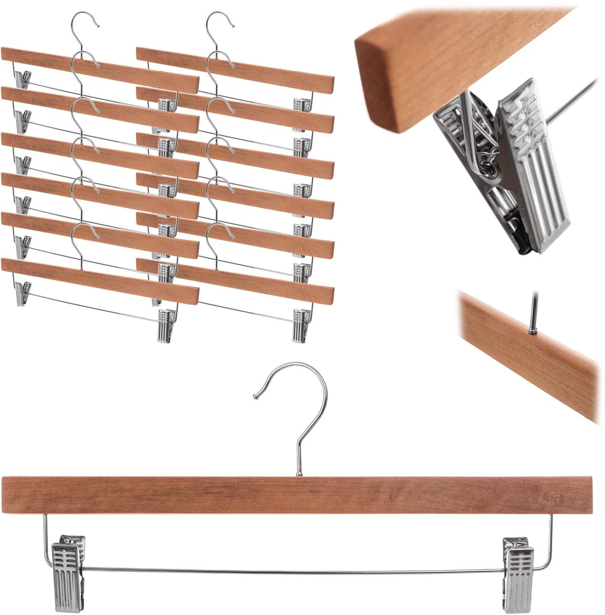 Houten hanger met kledingklemmen Husson 12 st.