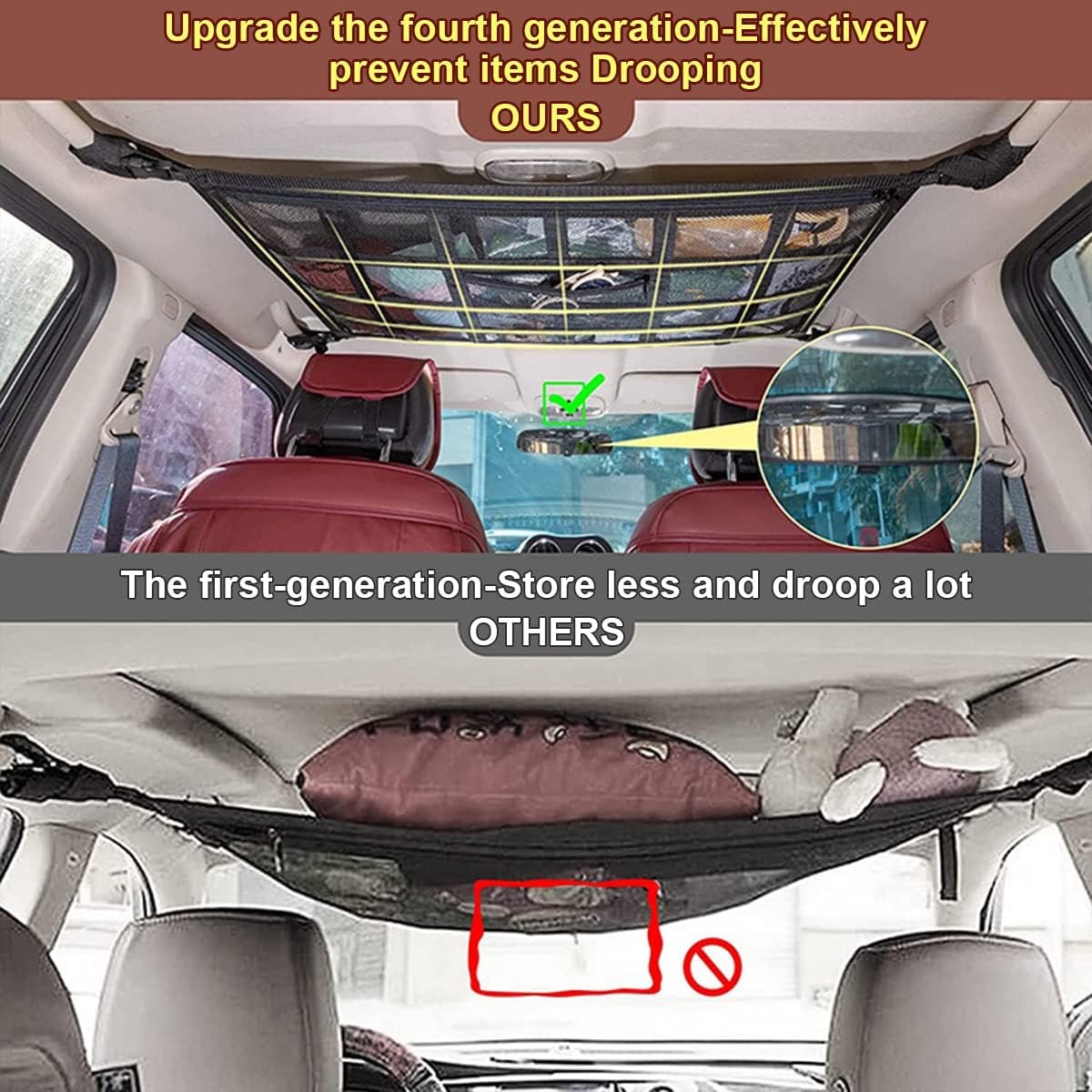 Opbergnet voor kofferbak autodak - Organizer-nettas - Kofferbaknet auto bagagenet -Kofferbak organizer auto - Bagagenet - Cargo organizer - Scheidingsnet - 90x60cm - Zwart – foto 3