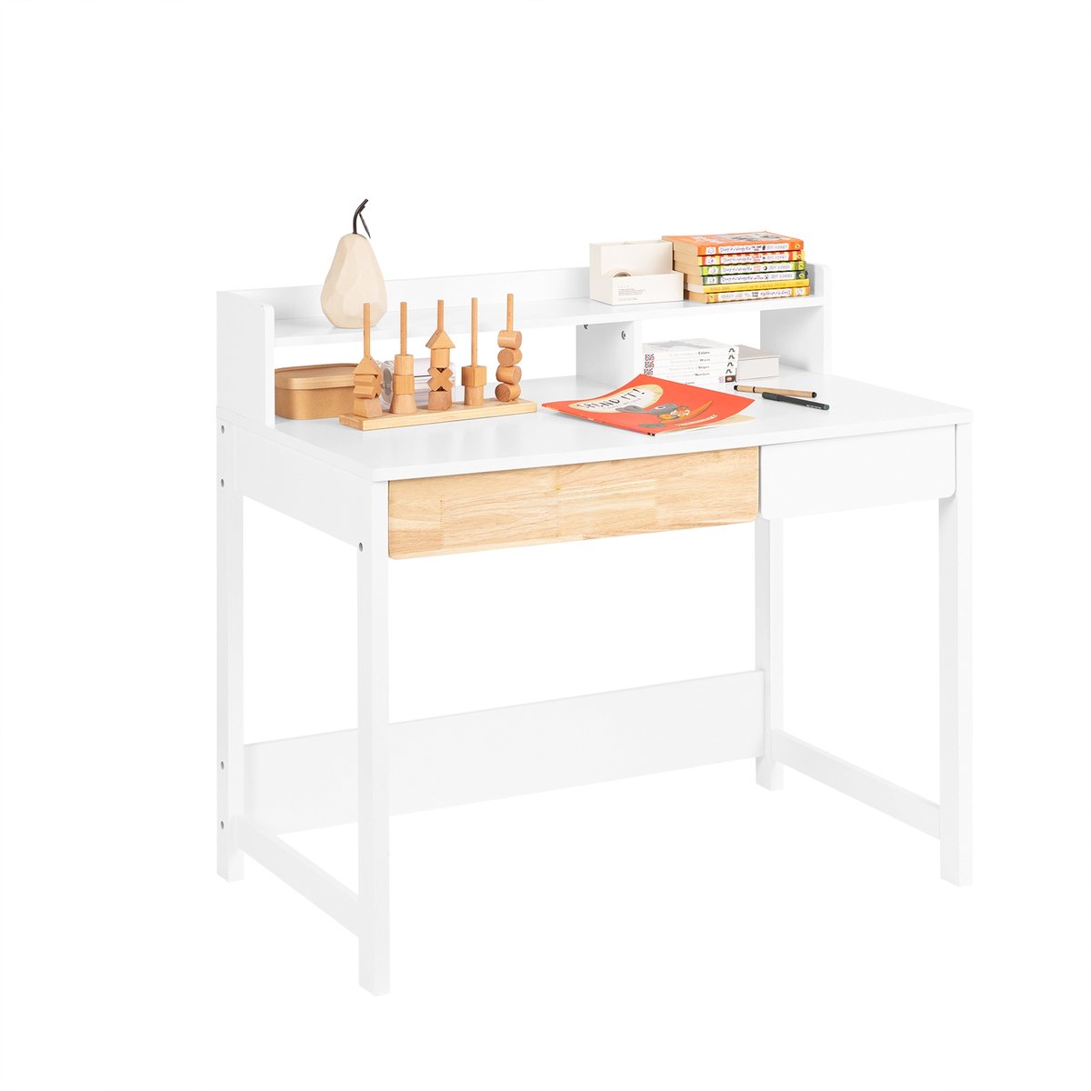 SoBuy FWT106-W Bureau - Wit Houten Compositie met 2 Planken