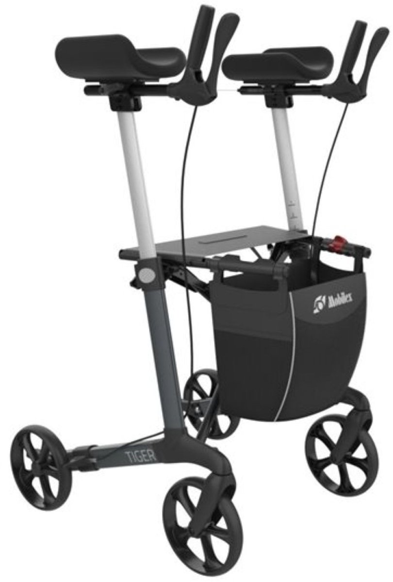 Mobilex designrollator - Onderarmschalen - Zitje - Mandje - max gebruikersgewicht 200 kg - Grijs