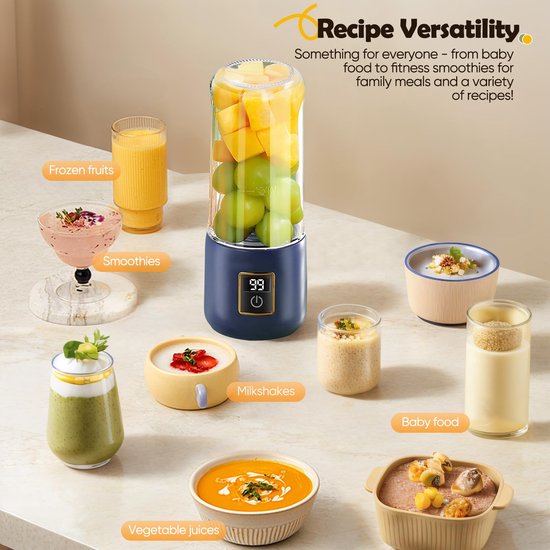 Draagbare Blender - Blender - Mini Blender - 12 Mesjes - Portable - Blender to go - Mini Juicer - Smoothie Maker -Perfect voor Smoothies, Sappen en Babyvoeding - Donkerblauw van Merkloos — afbeelding 5