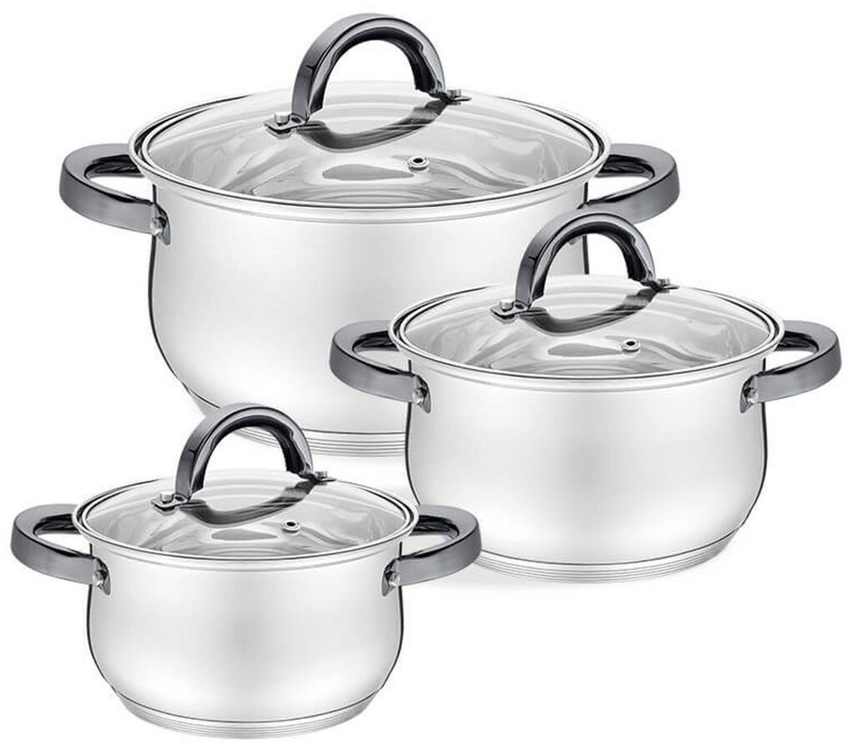Maestro MR-3522-6M-BLACK - Pannenset - RVS - 6 Delig - Zwarte Handgrepen