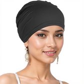 Hoofddoek Voor Dames - Chemo Hoofddeksels Voorgeknoopte Set Geplooide Headwrap Sjaals Cap Hat - Ketting Donkerblauw