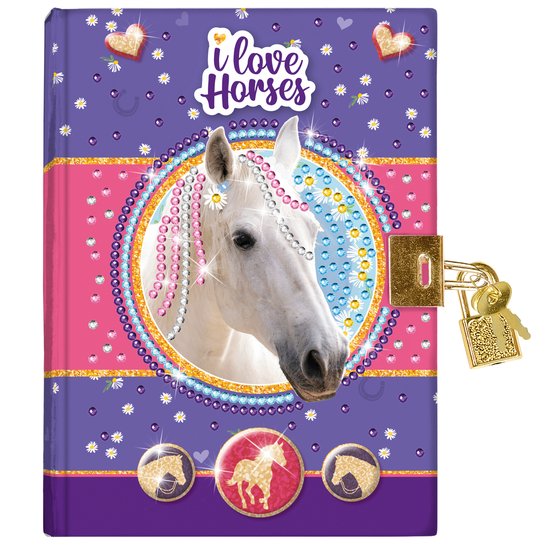 Totum paarden geheim dagboek met slot vriendenboek diamond paint | I love horses secret diary | speelgoed meisjes vanaf 5 jaar knutselset cadeautip