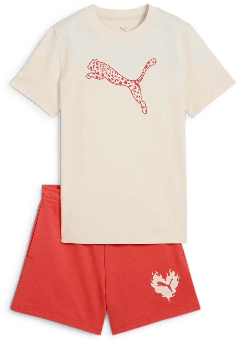 T-Shirt Puma Flaming Love Tee And Shorts Set G Fashion Wear Kinderen Wit