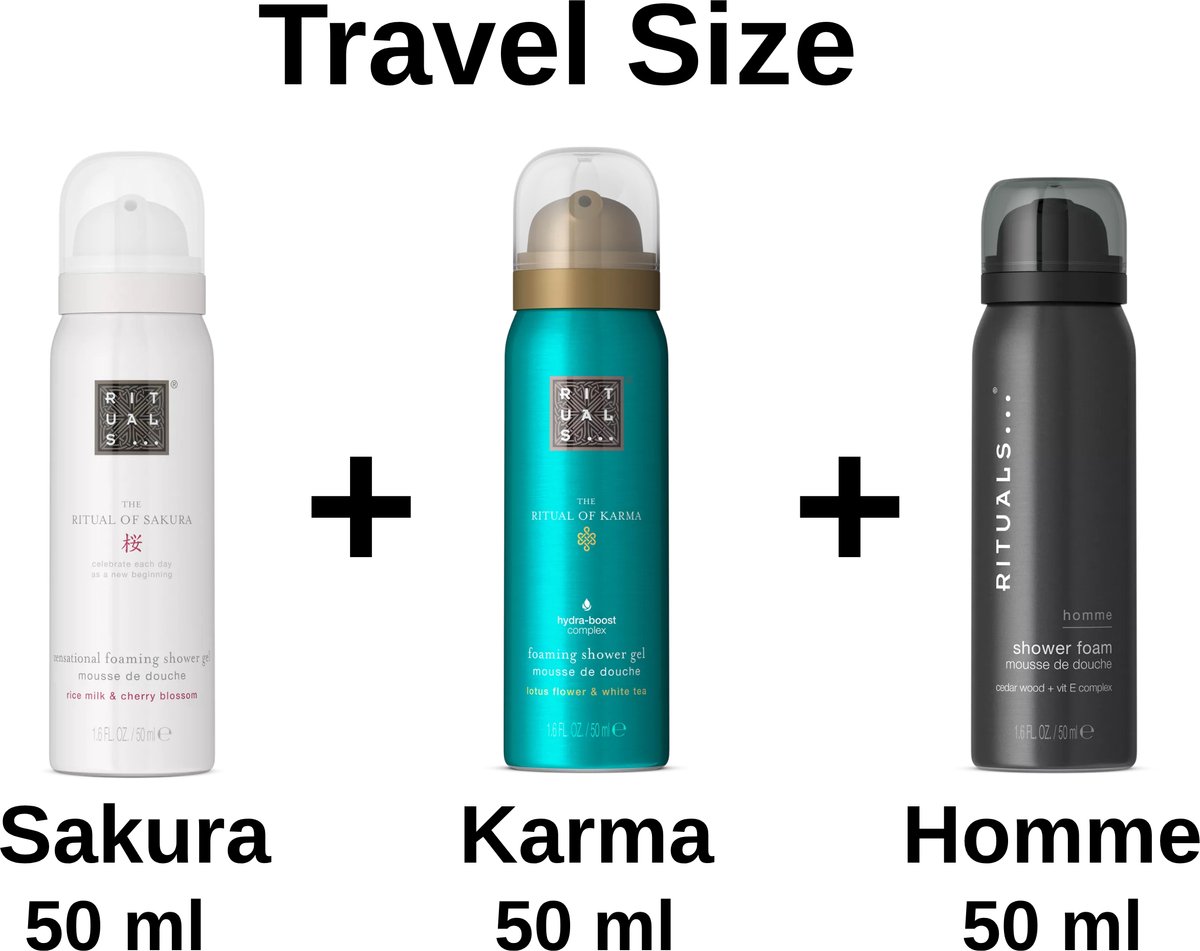 Rituals - Combi Set - Travel Shower Gels Set - Sakura 50 ml + Karma 50 ml + Homme 50 ml + Gift bag - Douche Gels - Douche Schuim - Travel Size