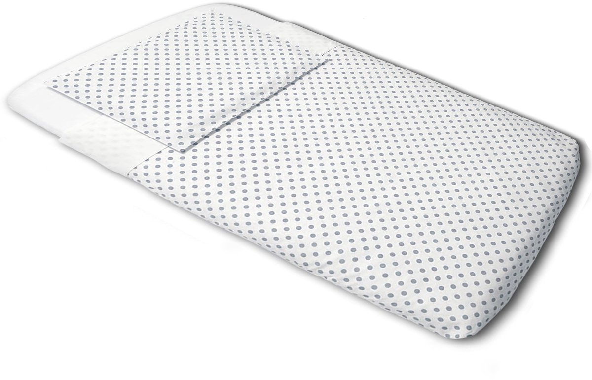 Image of 4-delige Wieg Beddengoedset – 100% Katoen – Hoeslaken 83x50 + Dekbedovertrek + Kussensloop + Dekbed – Wit met grijze Stippen motief | Perfect Kado