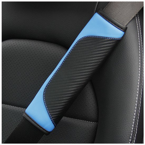 Gordelbeschermer - Set van 2 Gordelhoezen - Zwart Blauw Carbon Look - Kasey Products van Merkloos — afbeelding 2