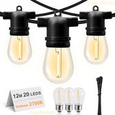 EverNeeds S14 Lichtsnoer Voor Buiten - 12 Meter - 20 LED - IP65 - Met Dimfunctie - Lichtslinger - Sfeerverlichting Buiten en Binnen - Tuinverlichting - Prikkabel - Lampjes Slinger - 2700K - 3 Extra Leds