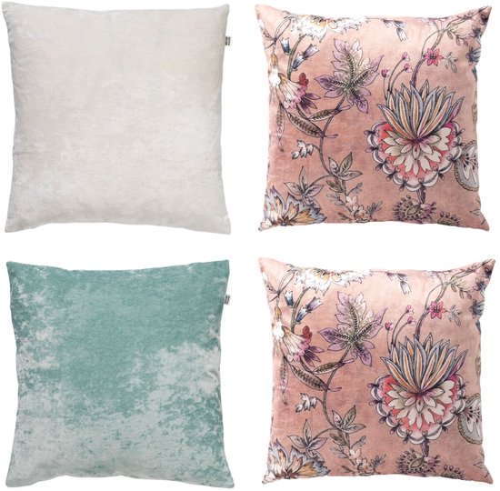 Set van 4 kussenhoezen - Dutch Decor - Flore - Sky - 45x45 cm - Exclusief binnenkussens