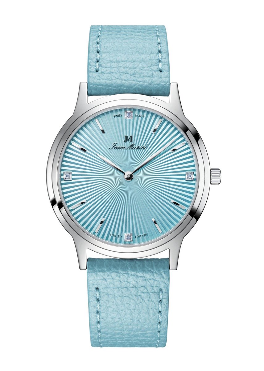 Jean Marcel Asteria - horloge - blauw - lichtblauw - lederen band - leer blauw lichtblauw- 36 mm