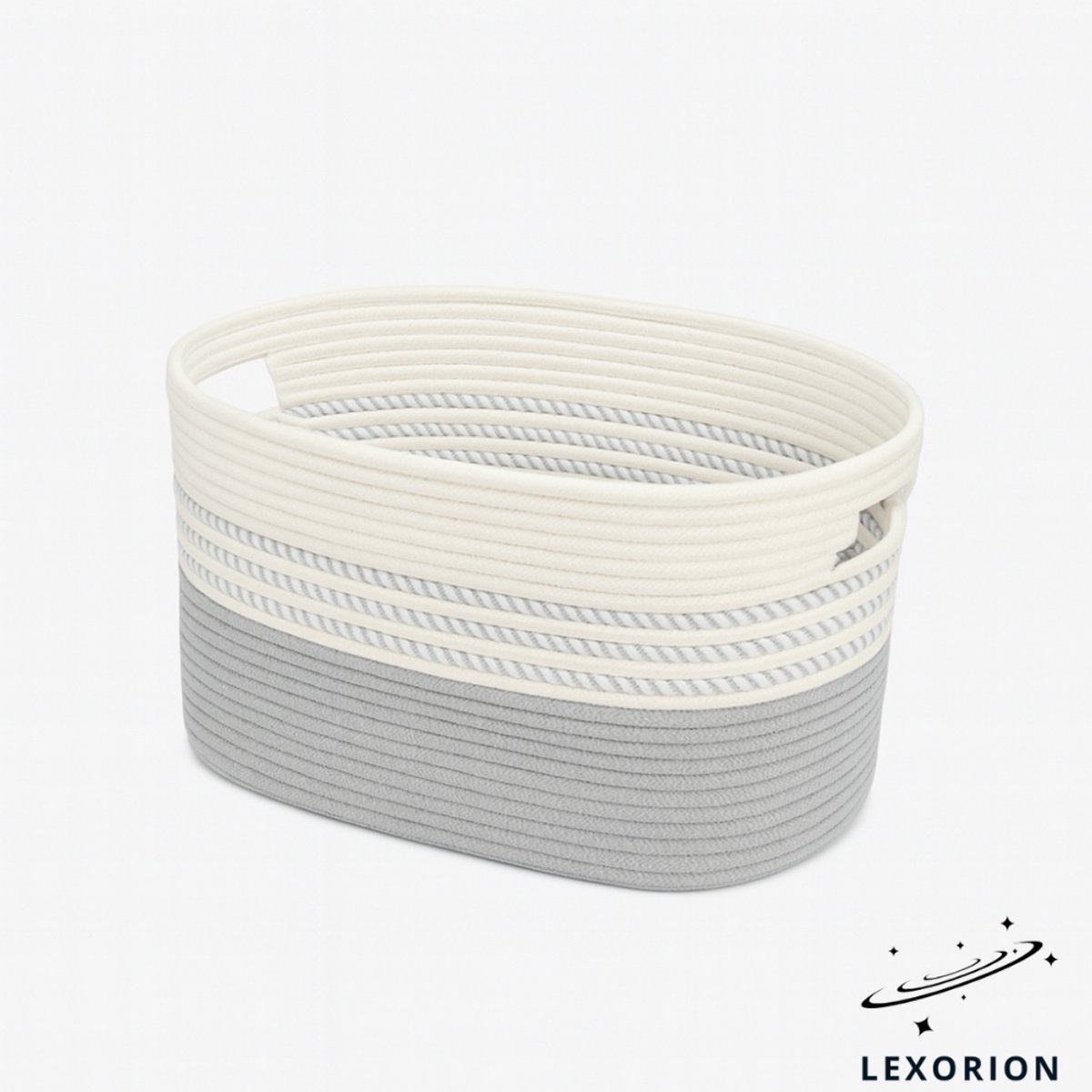 Lexorion Natura - Opbergmand van Katoen – Grijs Kleur – 20 L - 39×26×25 cm – Zacht & Duurzaam – Ovale Vorm met Handvatten